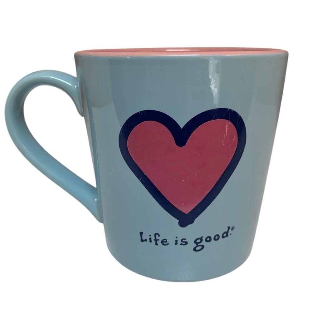 Life is Good Heart Mug Blue and Pink 14oz Large Mg Do What You Like Inside